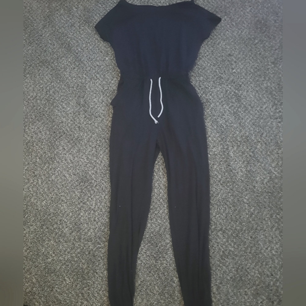 Washed Out Black Off the Shoulder Jumpsuit Romper with drawstring